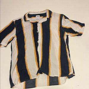 Zara Men's Striped Dress Shirt - Navy, White, Yellow